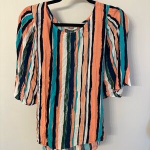 Suzanne Betro Orange and Blue Striped Blouse